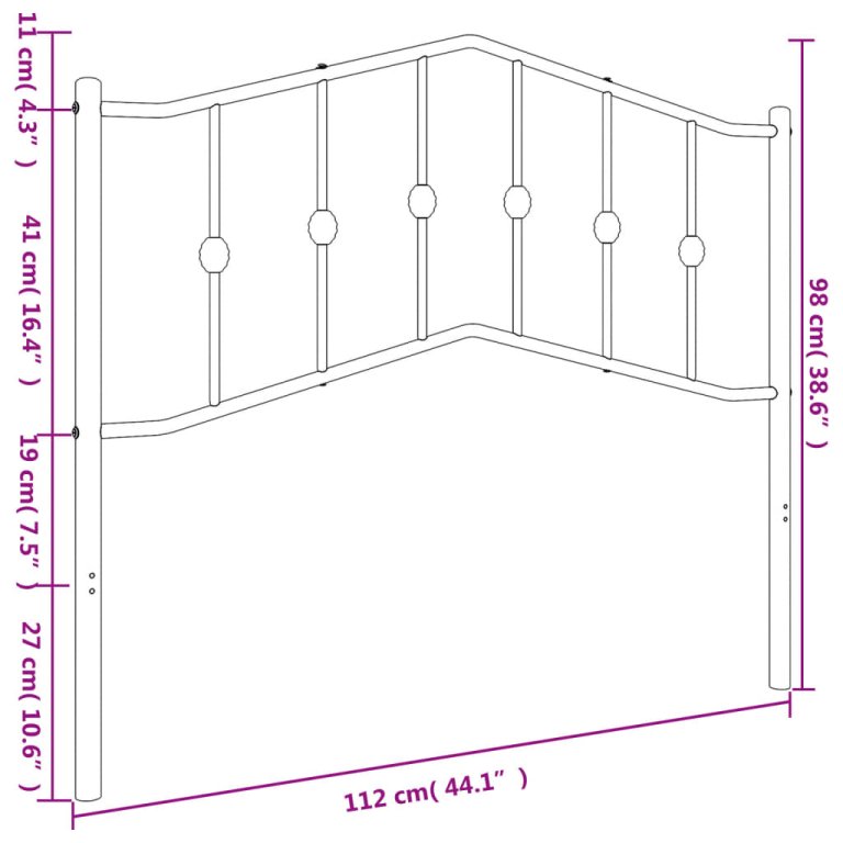 Tăblie de pat metalică, alb, 107 cm