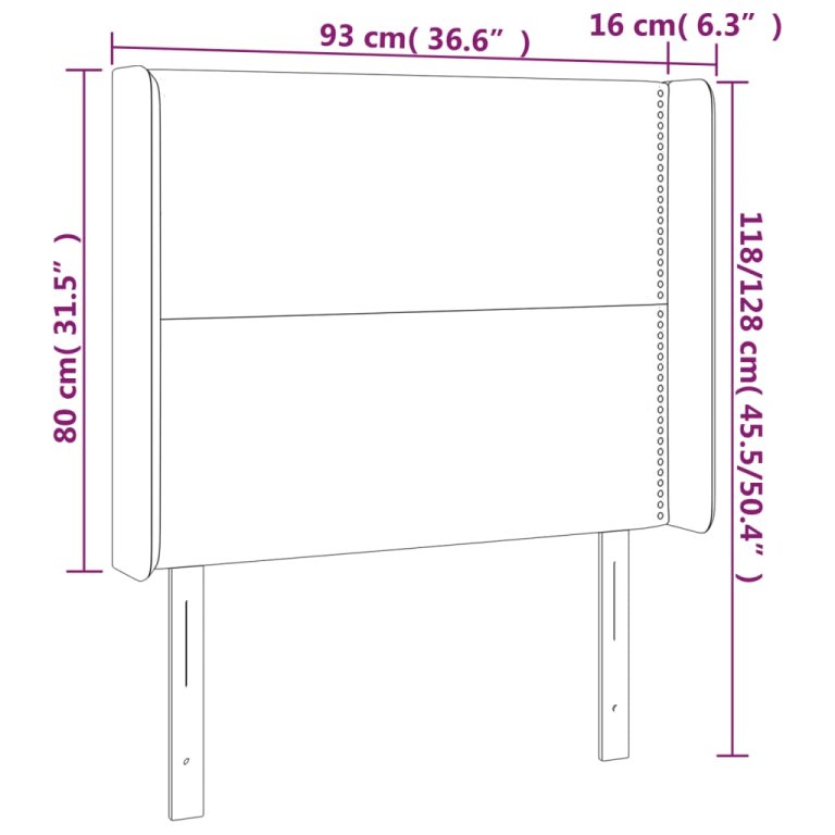 Tăblie de pat cu LED, albastru închis, 93x16x118/128cm, catifea