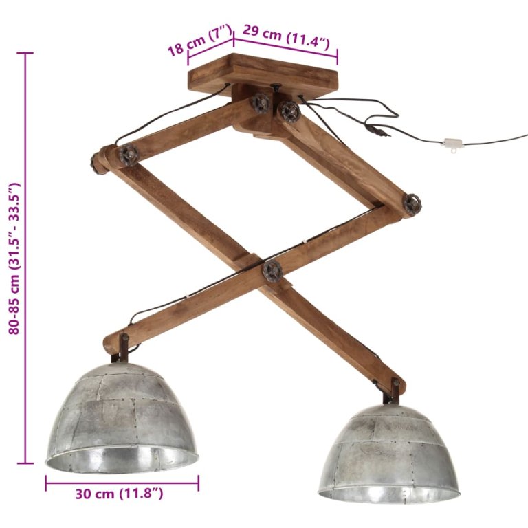 Lampă de tavan 25 W, argintiu vintage, 29x18x85 cm, E27