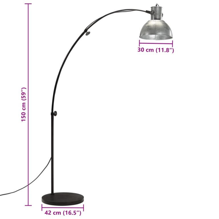 Lampă de podea 25 W, argintiu vintage, 150 cm, E27