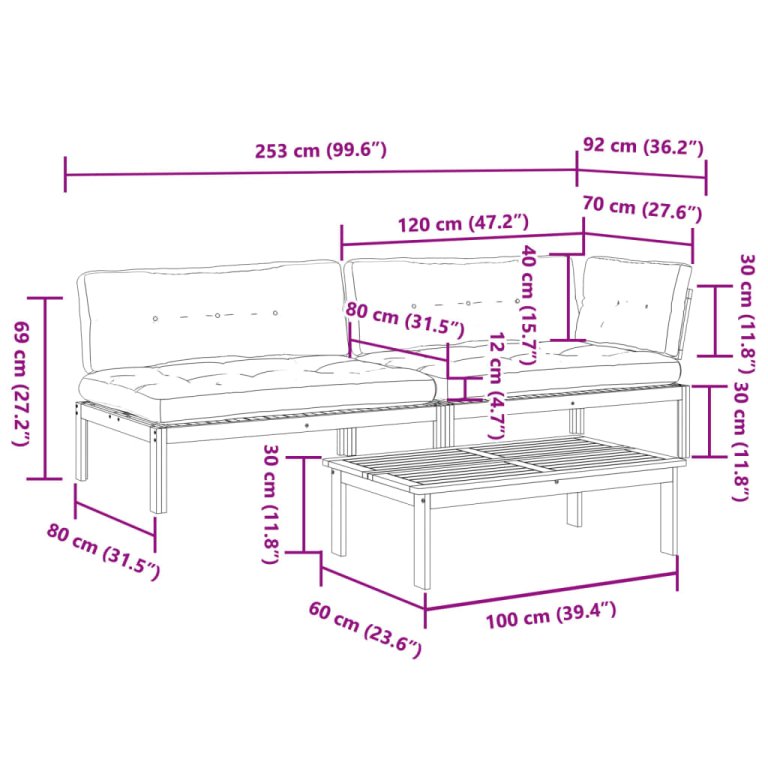 Set canapele grădină cu perne din paleți, 3 piese, lemn acacia