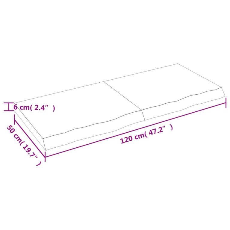 Blat de baie, maro deschis, 120x50x(2-6) cm, lemn masiv tratat