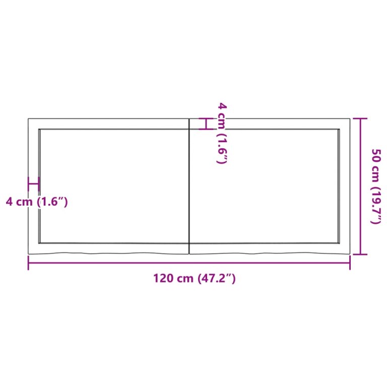 Blat de baie, maro deschis, 120x50x(2-6) cm, lemn masiv tratat