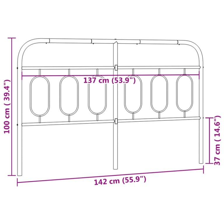 Tăblie de pat metalică, negru, 137 cm