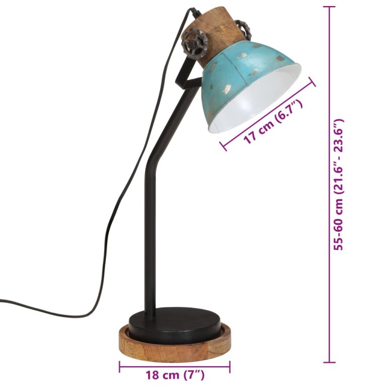 Lampă de birou 25 W, albastru uzat, 18x18x60 cm, E27