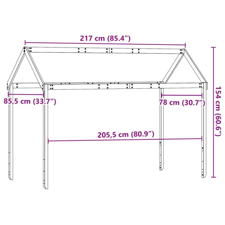 Acoperiș Pat Copii, alb, 217x85,5x154 cm Lemn Mass Pin