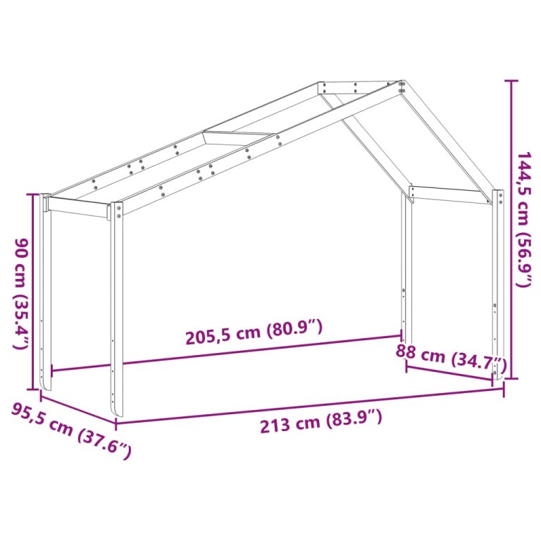 Acoperiș Pat Copii 213x95,5x144,5 cm Lemn Mass Pin