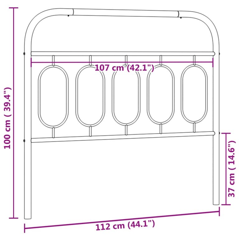 Tăblie de pat metalică, alb, 107 cm