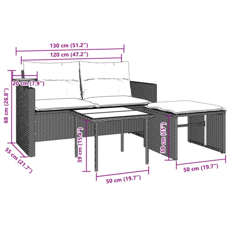 Set canapele de grădină cu perne, 3 piese gri deschis poliratan