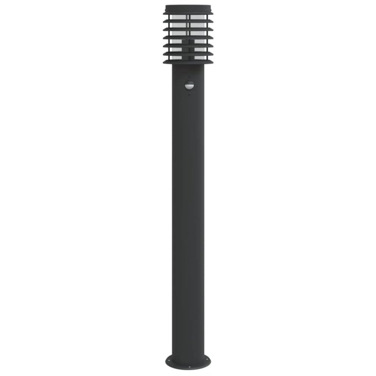 Lampă exterioară de podea cu senzor, negru, 110 cm, oțel inox