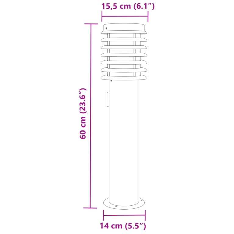 Lampă exterioară de podea cu priză, argintiu, 60 cm, oțel inox