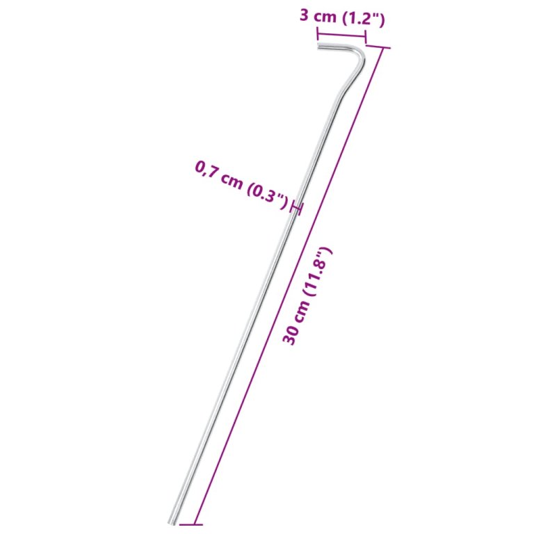 Țăruși de cort, 50 buc., 30 cm, Ø7 mm, oțel galvanizat