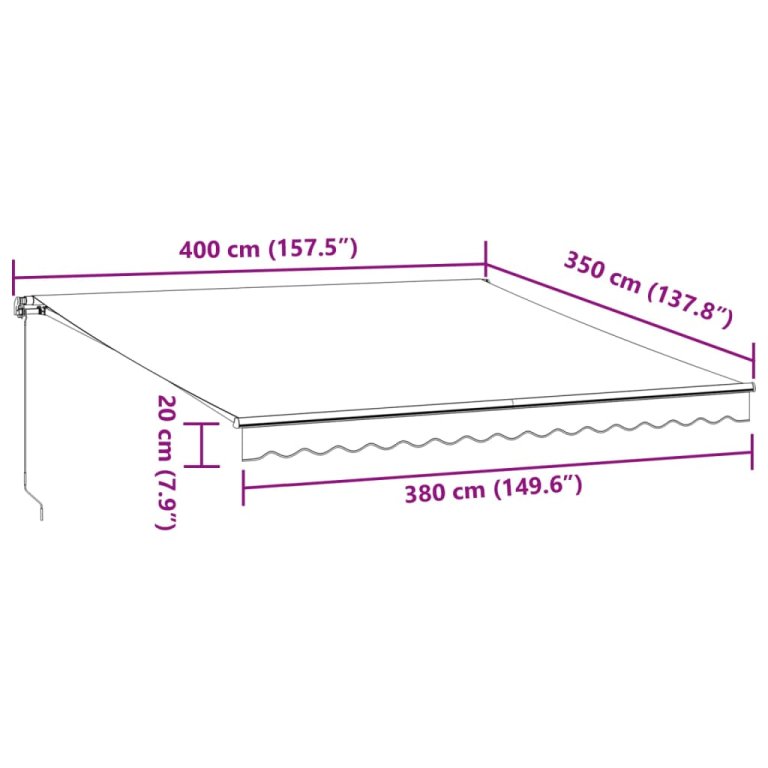 Copertina retractabilă manual cu LED-uri, vișiniu, 400x350 cm