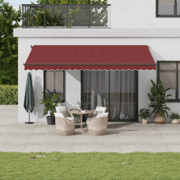 Copertina retractabilă manual cu LED-uri, vișiniu, 500x350 cm