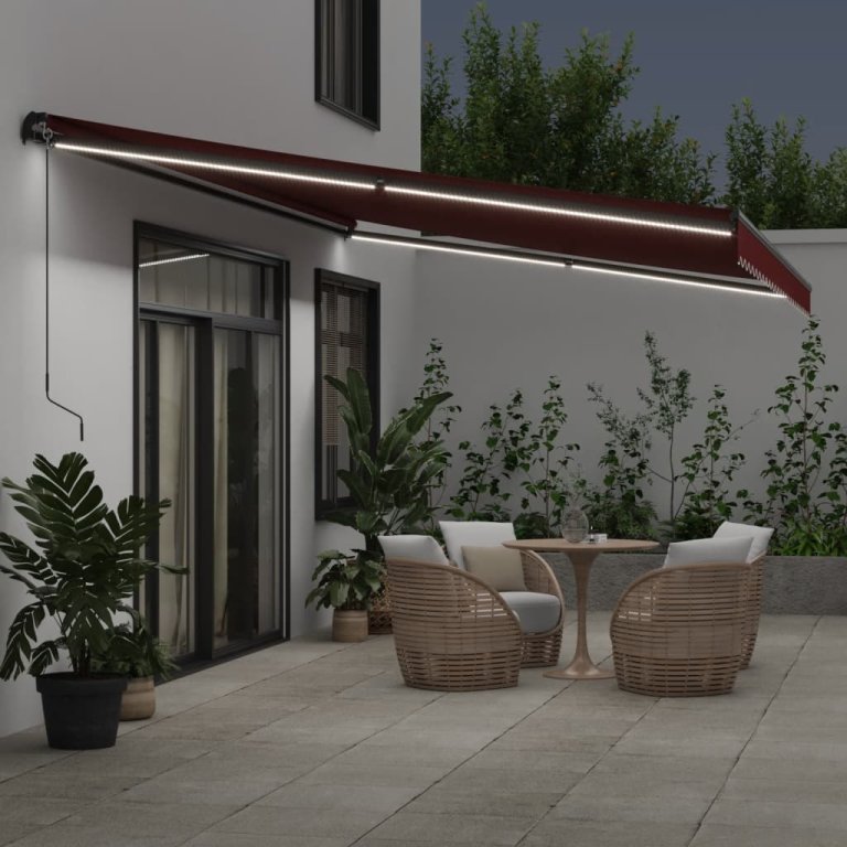 Copertina retractabilă manual cu LED-uri, vișiniu, 500x350 cm