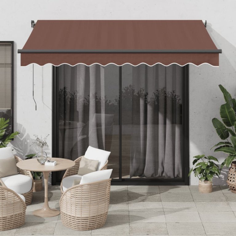 Copertină retractabilă manual cu LED, maro, 300x250 cm