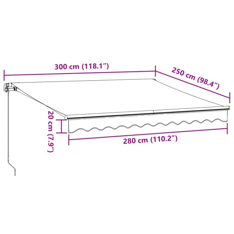 Copertină retractabilă manual cu LED, maro, 300x250 cm