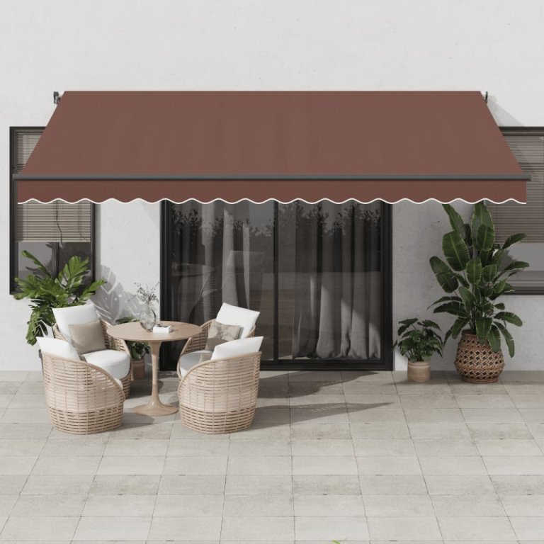 Copertină retractabilă manual cu LED, maro, 450x300 cm