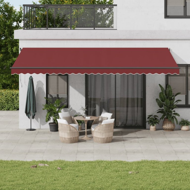 Copertina retractabilă manual cu LED-uri, vișiniu, 600x350 cm