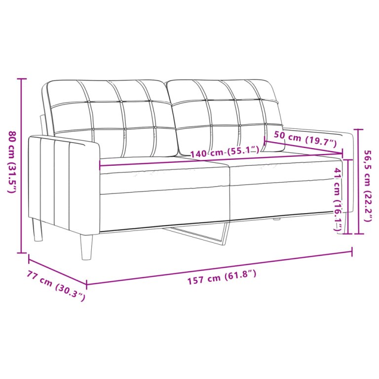 Canapea cu 2 locuri, gri deschis, 140 cm, catifea