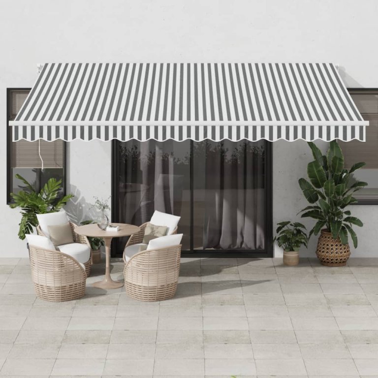 Copertină retractabilă manual cu LED, antracit/alb, 450x350 cm