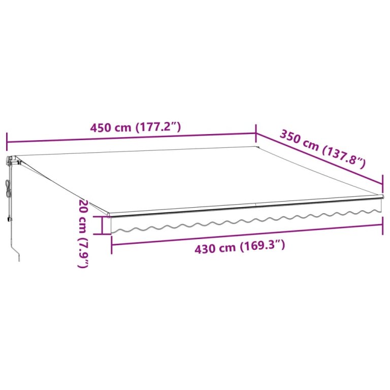 Copertină retractabilă manual cu LED, antracit/alb, 450x350 cm