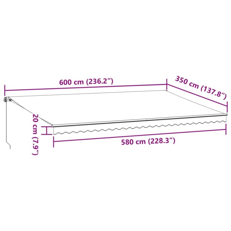 Copertină retractabilă manual cu LED, antracit/alb, 600x350 cm