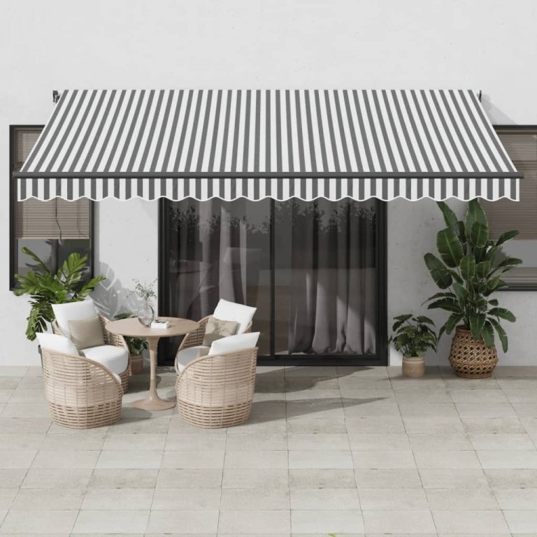 Copertină retractabilă manual cu LED-uri antracit/alb 450x350cm