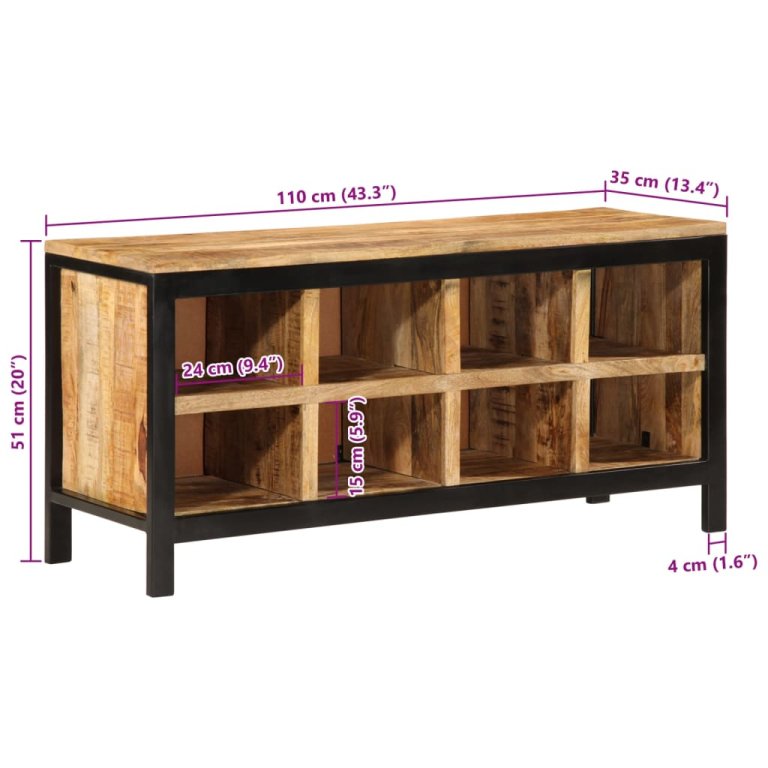 Bancă de pantofi 110x35x51 cm lemn masiv de mango brut