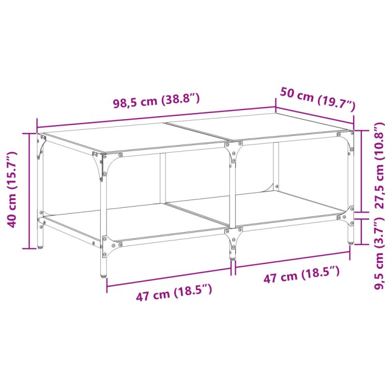 Măsuță de cafea cu blat sticlă transparentă 98,5x50x40 cm oțel