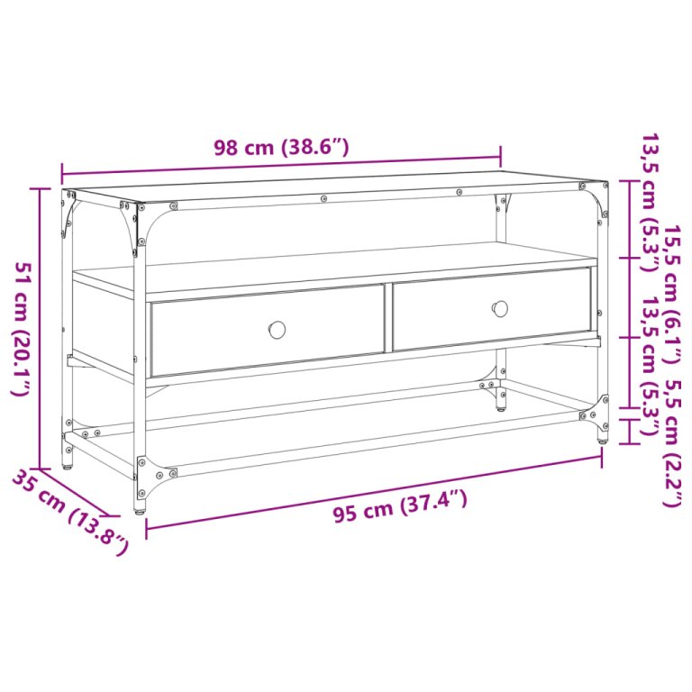 Dulap TV blat sticlă, stejar sonoma, 98x35x51 cm lemn prelucrat