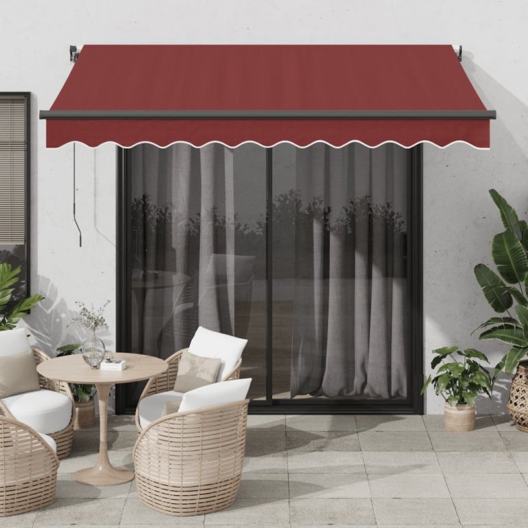 Copertină retractabilă manual cu LED-uri, vișiniu, 300x250 cm