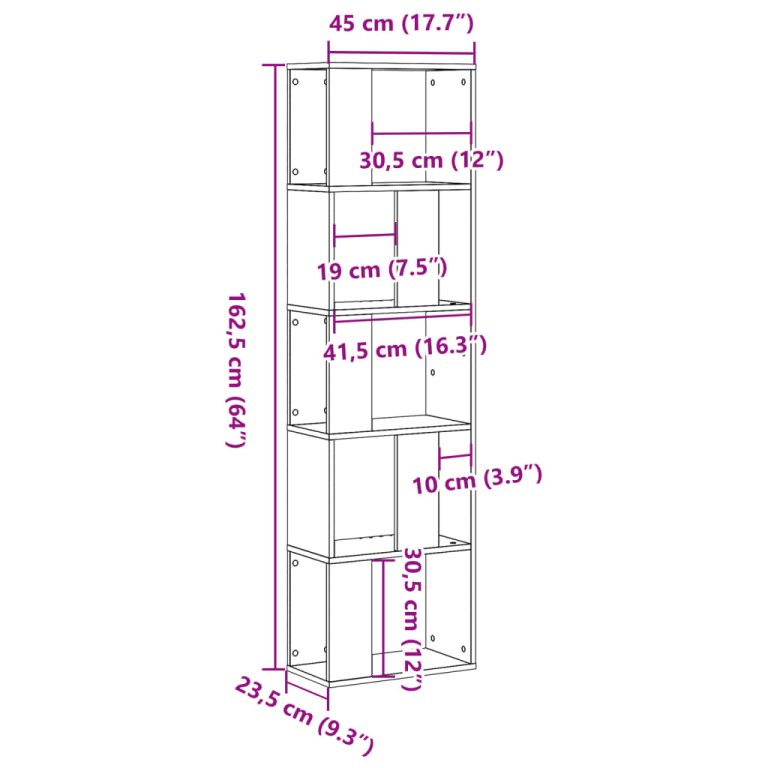 Bibliotecă cu 5 niveluri lemn vechi 45x23,5x162,5 cm lemn