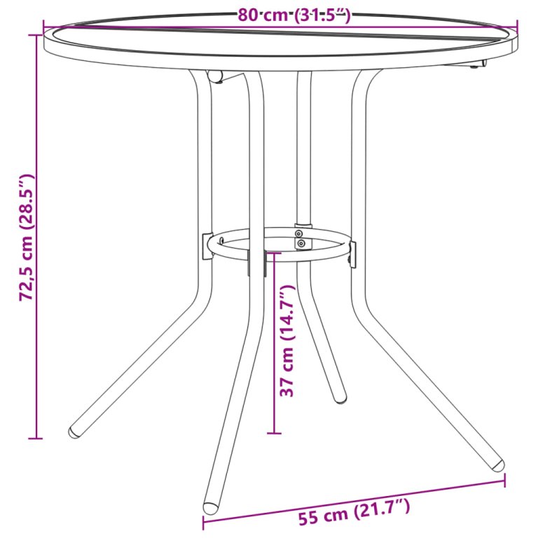 Masă terasă rotundă, antracit, Ø80x72,5 cm oțel vopsit electro.