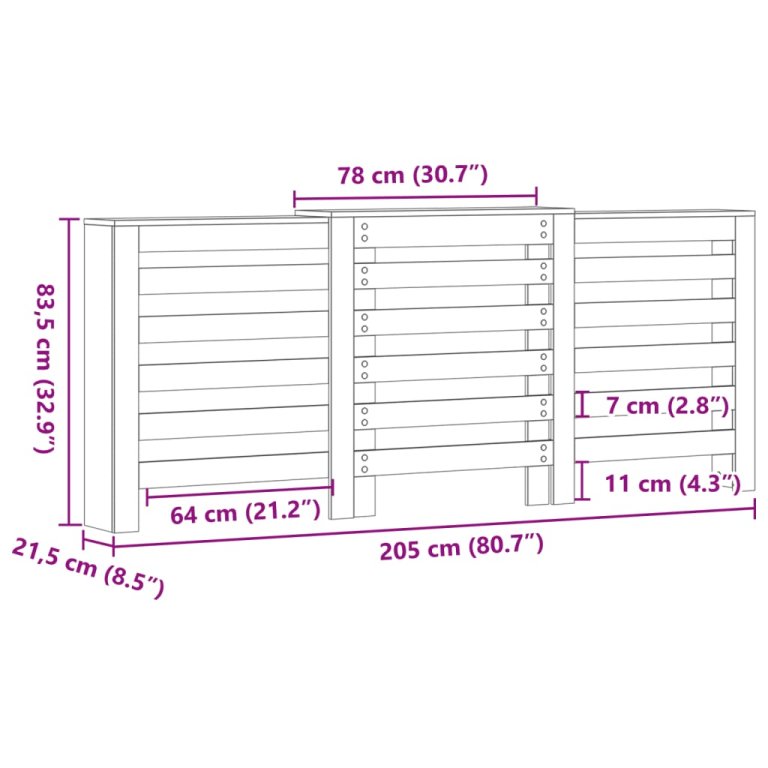 Mască pentru calorifer, negru, 205x21,5x83,5 cm, lemn prelucrat