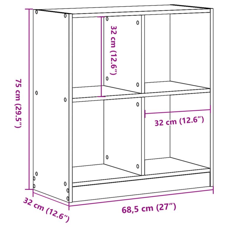 Bibliotecă, negru, 68,5x32x75 cm, lemn prelucrat