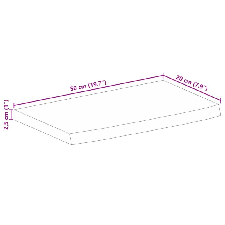 Blat de masă contur organic 50x20x2,5 cm lemn masiv de mango