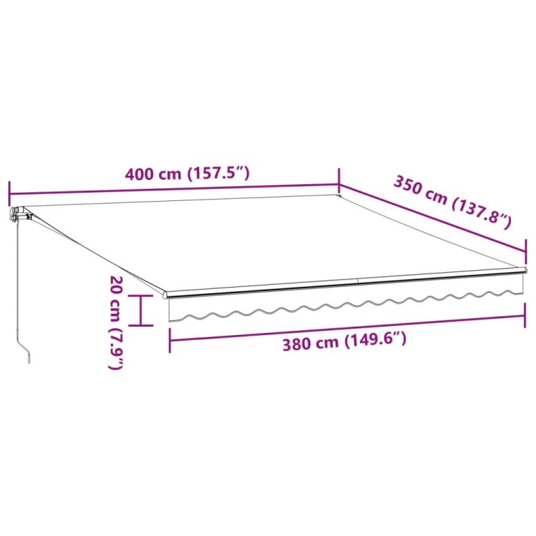 Copertina retractabilă manual cu LED, maro, 400x350 cm