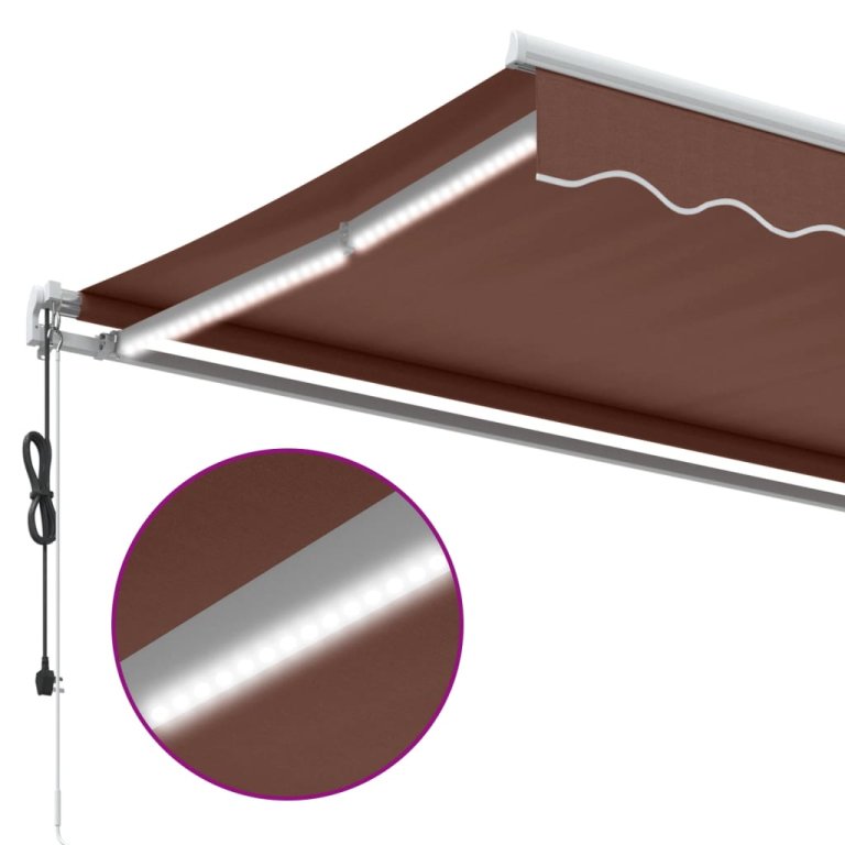 Copertină retractabilă manual cu LED, maro, 500x300 cm