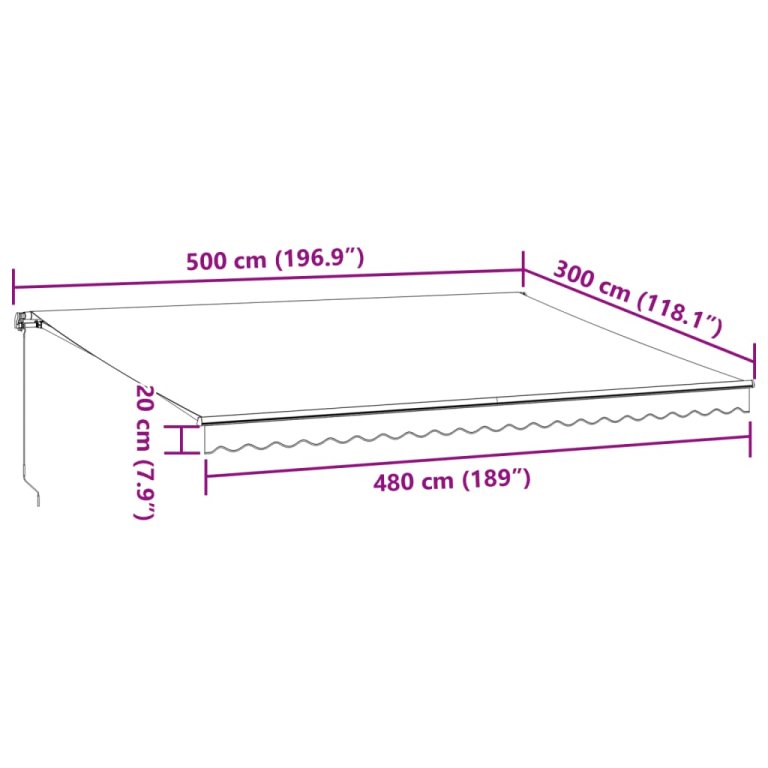 Copertină retractabilă manual cu LED, maro, 500x300 cm