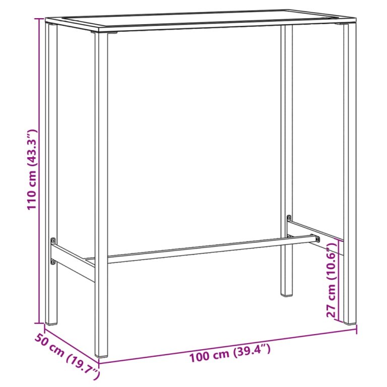 Masă de bar, negru, 100x50x110 cm, oțel vopsit electrostatic