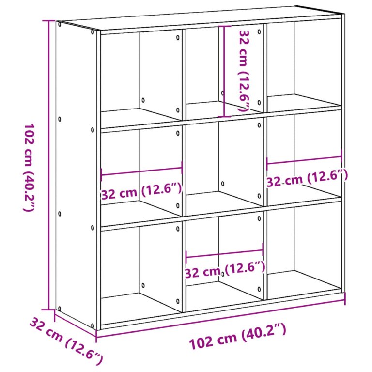 Bibliotecă, negru, 102x32x102 cm, lemn prelucrat