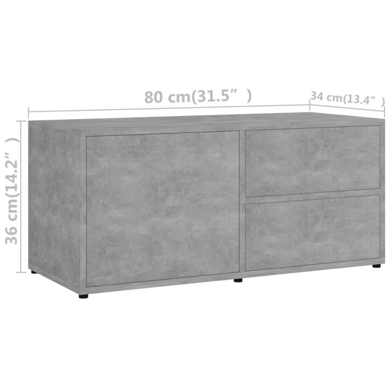 Dulap TV, gri beton, 80x34x36 cm, lemn prelucrat