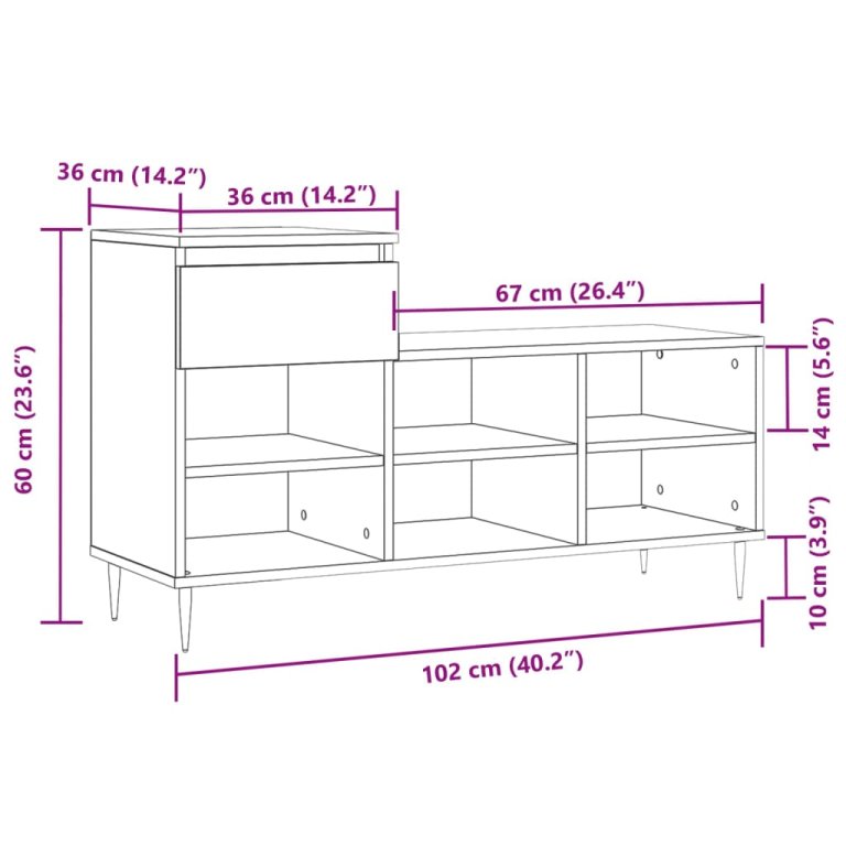 Pantofar, stejar sonoma, 102x36x60 cm, lemn prelucrat