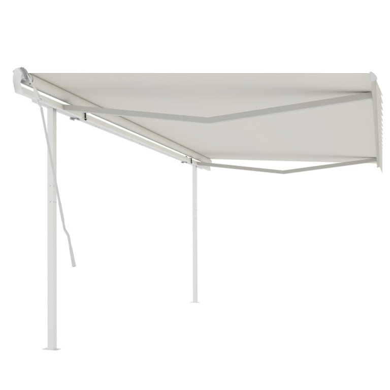 Copertină retractabilă manual, cu stâlpi, crem, 5x3,5 m