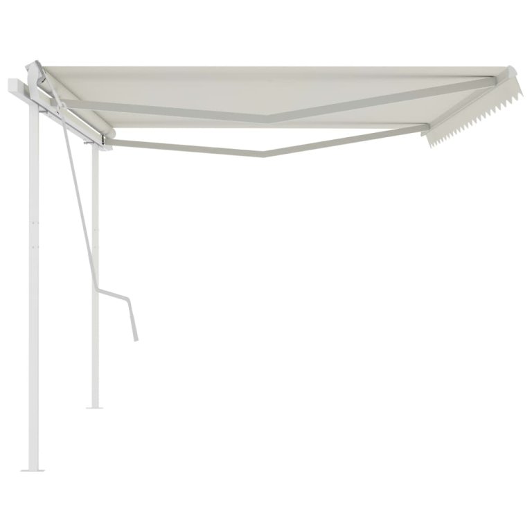 Copertină retractabilă manual, cu stâlpi, crem, 5x3,5 m