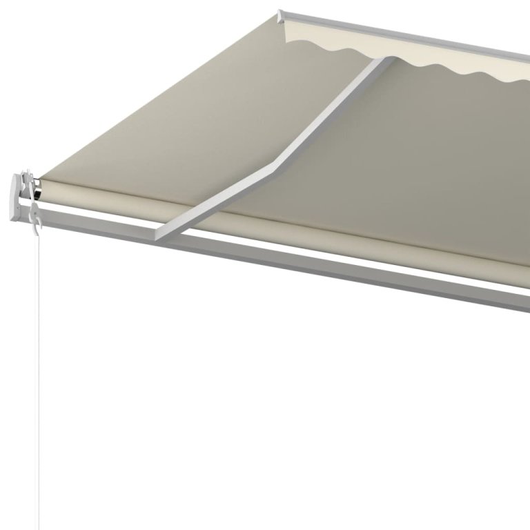 Copertină retractabilă manual, cu stâlpi, crem, 5x3,5 m