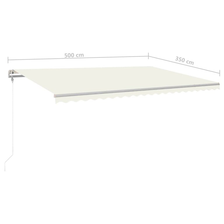 Copertină retractabilă manual, cu stâlpi, crem, 5x3,5 m