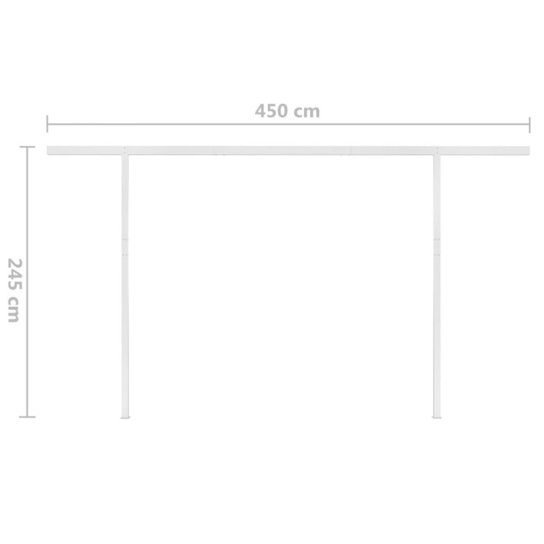 Copertină retractabilă manual, cu stâlpi, crem, 5x3,5 m