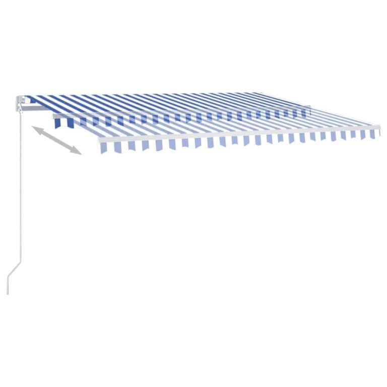 Copertină retractabilă manual LED, albastru și alb, 400x300 cm